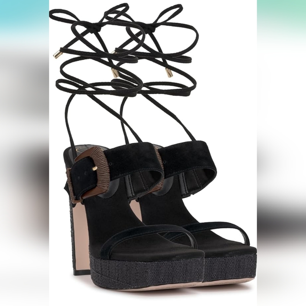 NWB Jessica Simpson Caelia Lace-Up Platform Heel Dress Sandals Size 12‎ Black